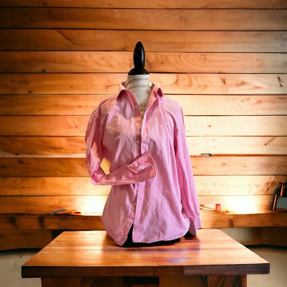Pink gingham check button up cotton shirt. Gingham is super trendy summer wear - Picture 5 of 15